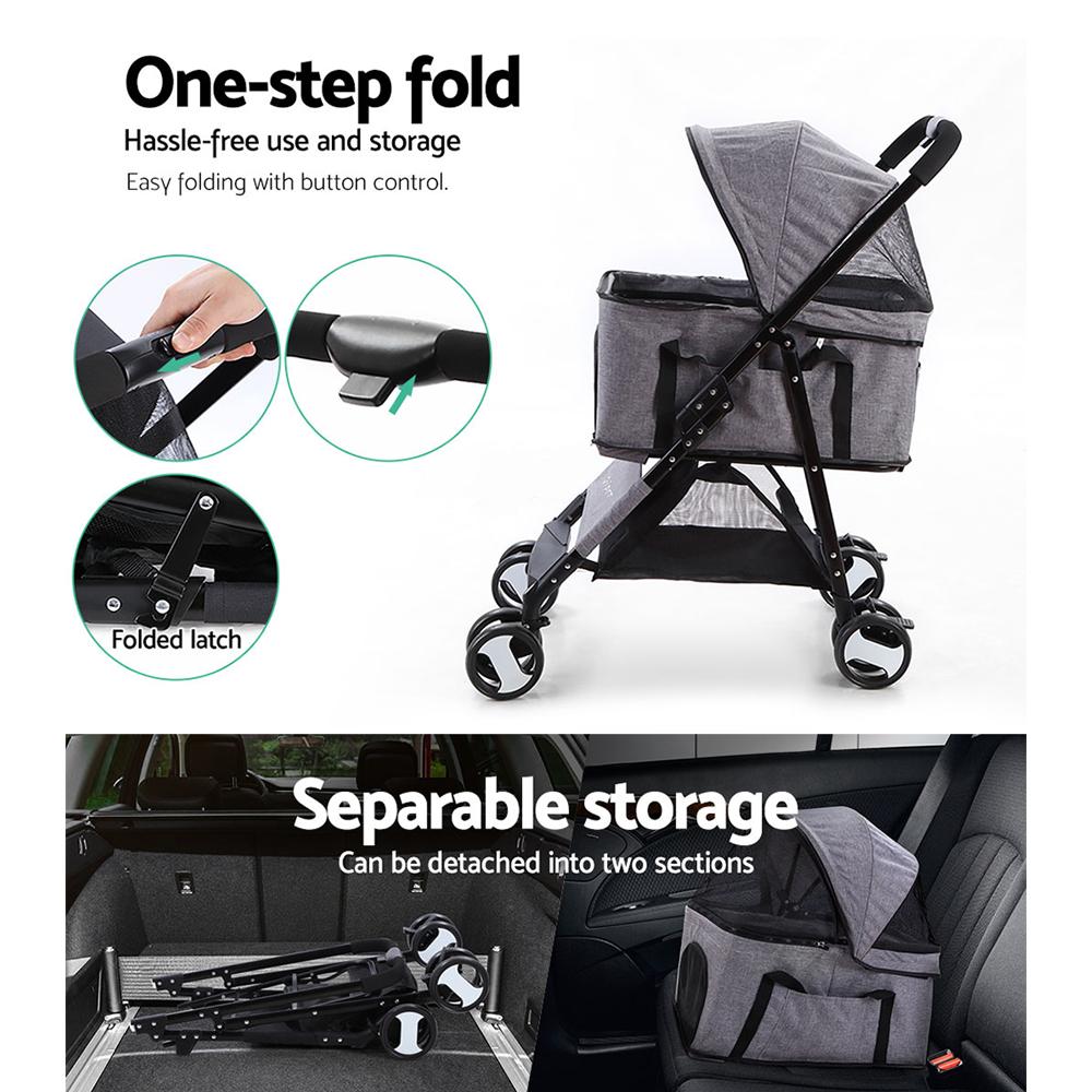 i.Pet Pet Stroller Dog Carrier Foldable Pram 3 IN 1 Middle Size Grey Victoria s Orchid