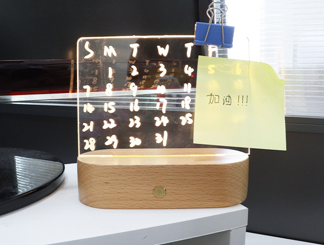 Wood Table Lamp with Message Board