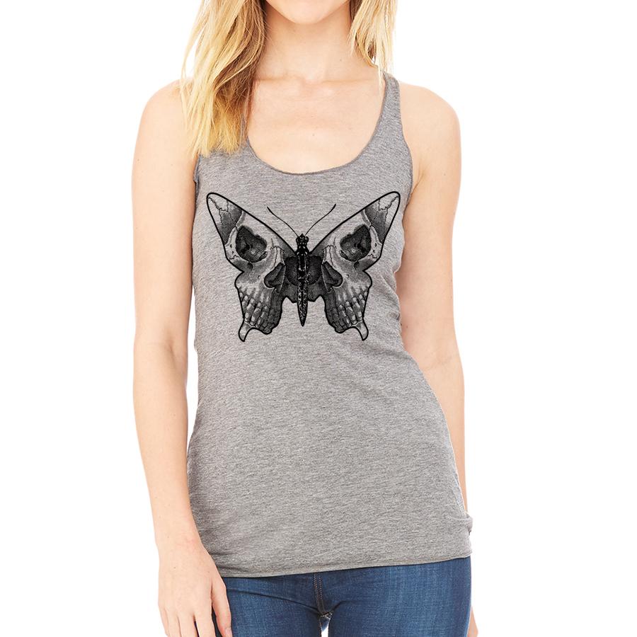 Butterfly skull racerback tank- Victoria's Orchid