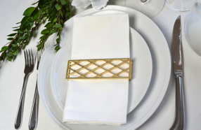 Large Trellis Napkin Wrap Set (4) Matte Gold- Victoria's Orchid