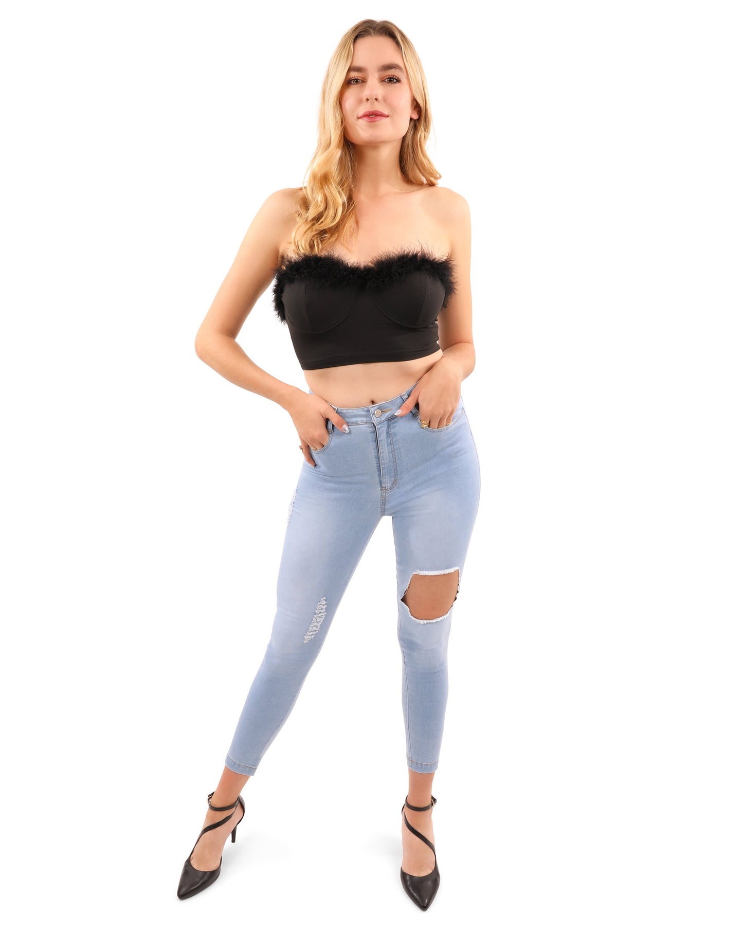 Pamela Fur Detail Crop Top