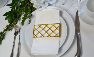 Large Trellis Napkin Wrap Set (4) Matte Gold- Victoria's Orchid